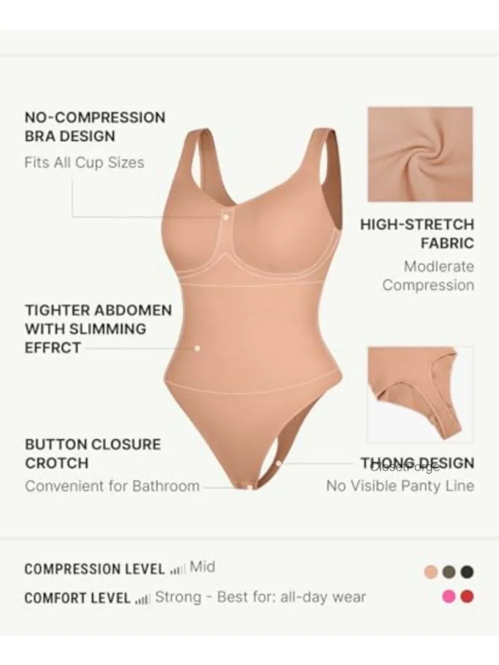 Seamless Shapewear Bodysuit Tummy Control V Neck Compression Jumpsuit